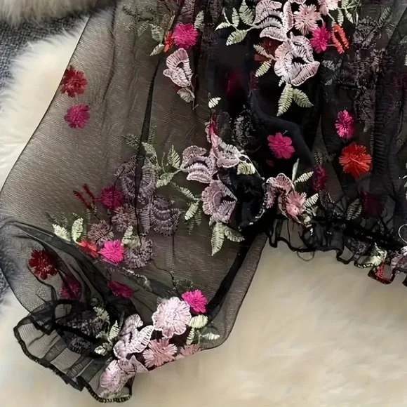 Elegant Floral Embroidered Sheer Blouse - Picture 3 of 4